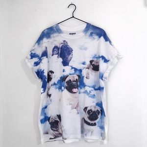 NWOT PugLife Pug Angel Clouds Graphic Tee